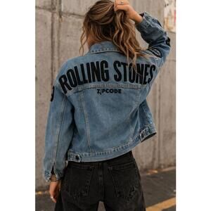 NEW Rolling Stones ZIPCODE Denim Jacket Medium 2015 Licensed Band Jacket